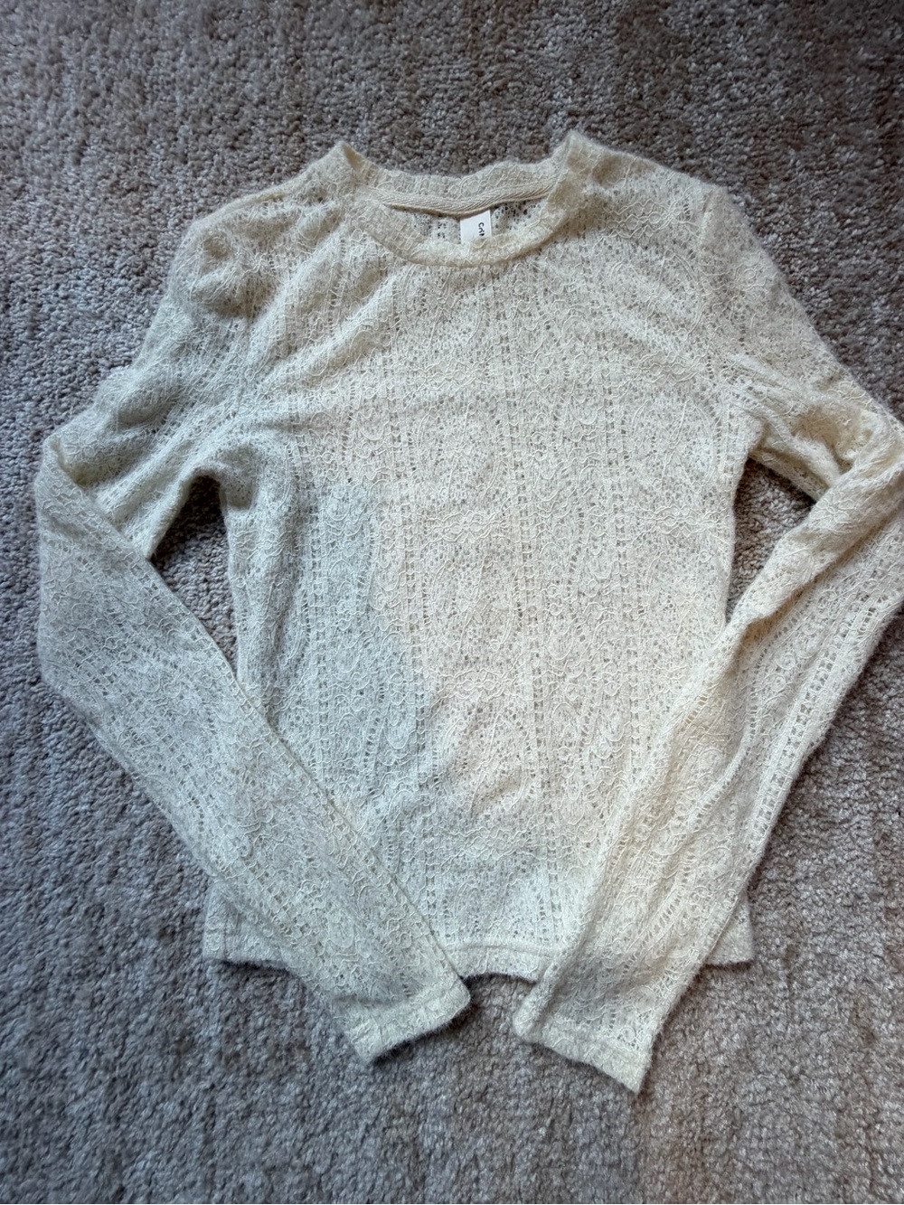 Commense Cream Lace-Knit Crewneck Sweater
